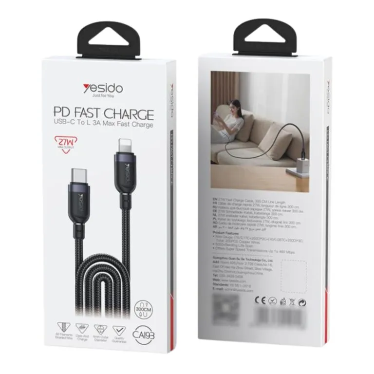 Yesido CA193 PD Type-C to Lightning Fast Charging Cable 3M — photo 3