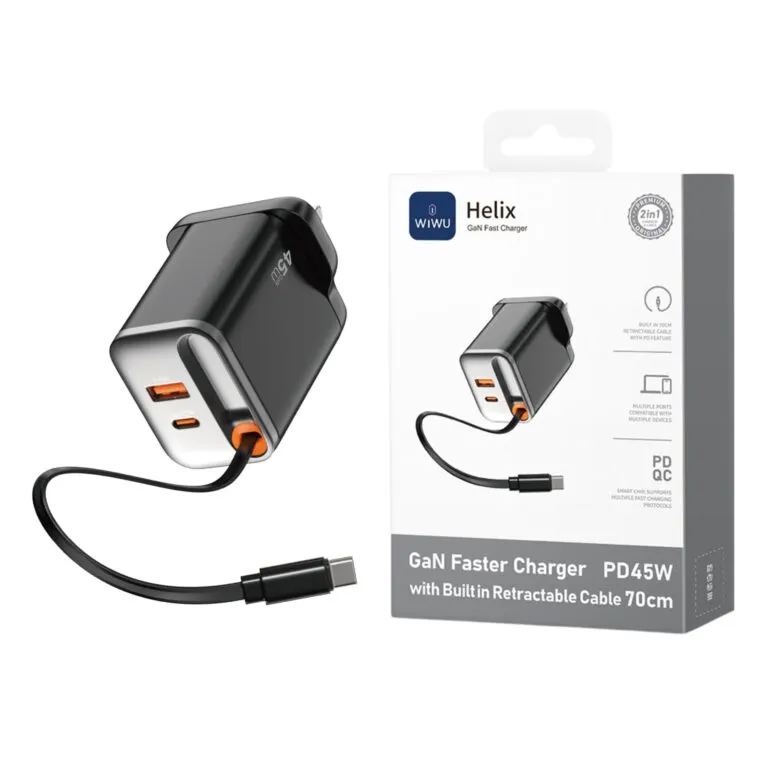 WiWU WI-G021 Helix PD 45w Gan Fast Charger UK pin – Black — photo 2