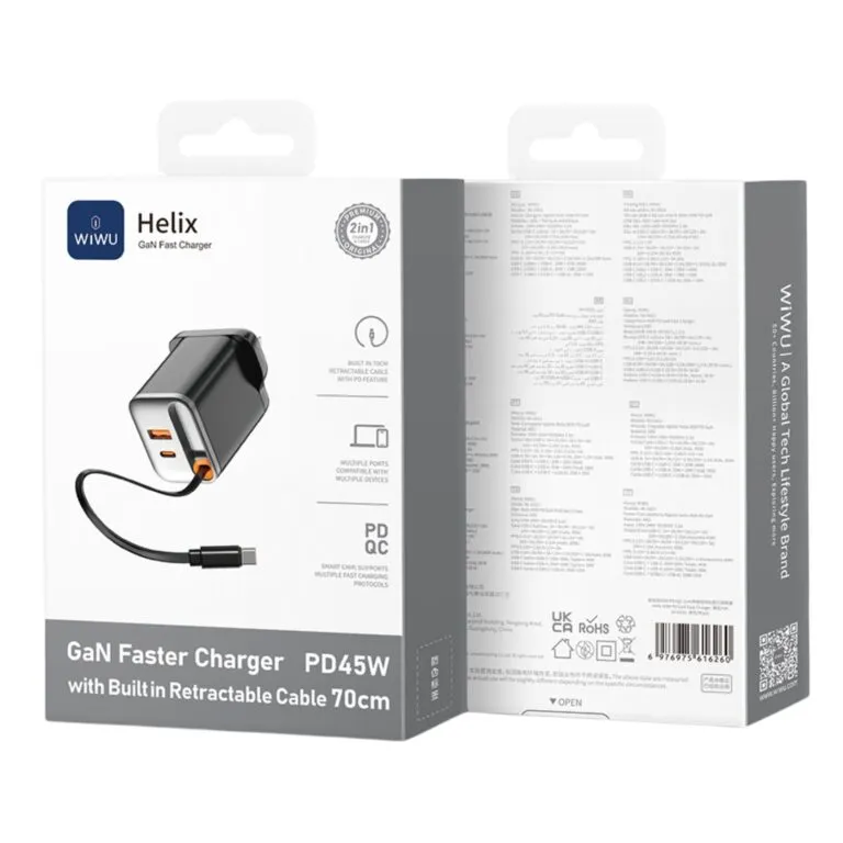 WiWU WI-G021 Helix PD 45w Gan Fast Charger UK pin – Black — photo 3