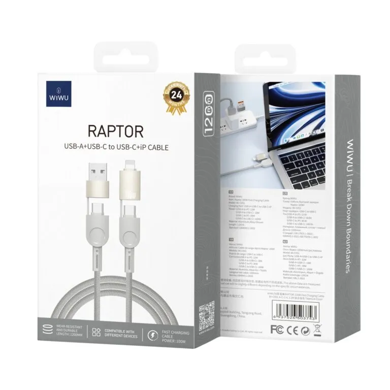 WiWU WI-C051 Raptor 100W 4 In 1 Fast Charging Cable Titanium 1.2m — photo 3