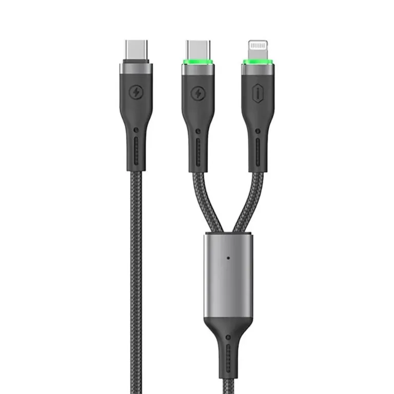 WiWU Wi-C072 Oringling 100w 2-in-1 Data Cable (Type-C to Lightning & Type-C) 1.2m – Black