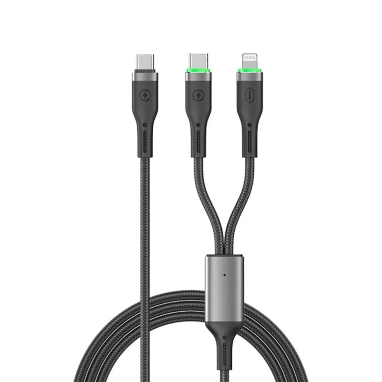 WiWU Wi-C072 Oringling 100w 2-in-1 Data Cable (Type-C to Lightning & Type-C) 1.2m – Black — photo 2