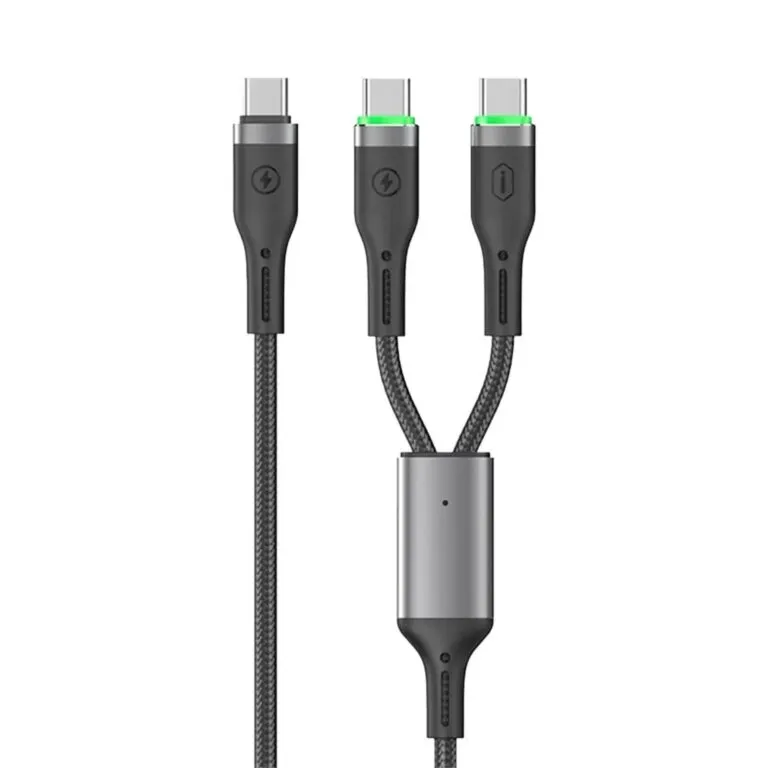 WiWU WI-C071 Oringlink 100W 2-in-1 Data Cable (Type-C To Type-C+C Cable) 1.2m Black — photo 1