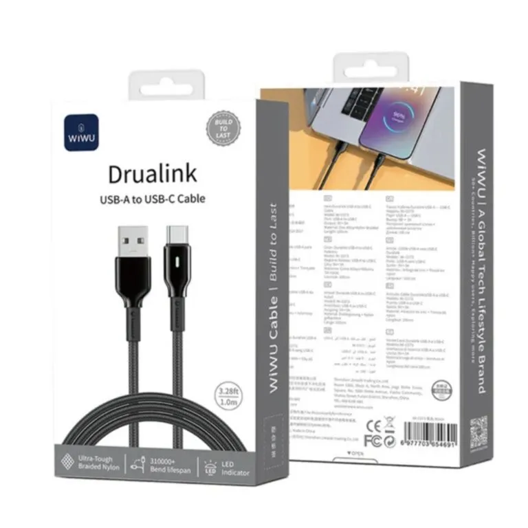 WiWU WI-C073 Duralink Nylon USB To Type-C Cable 1m – Black — photo 3