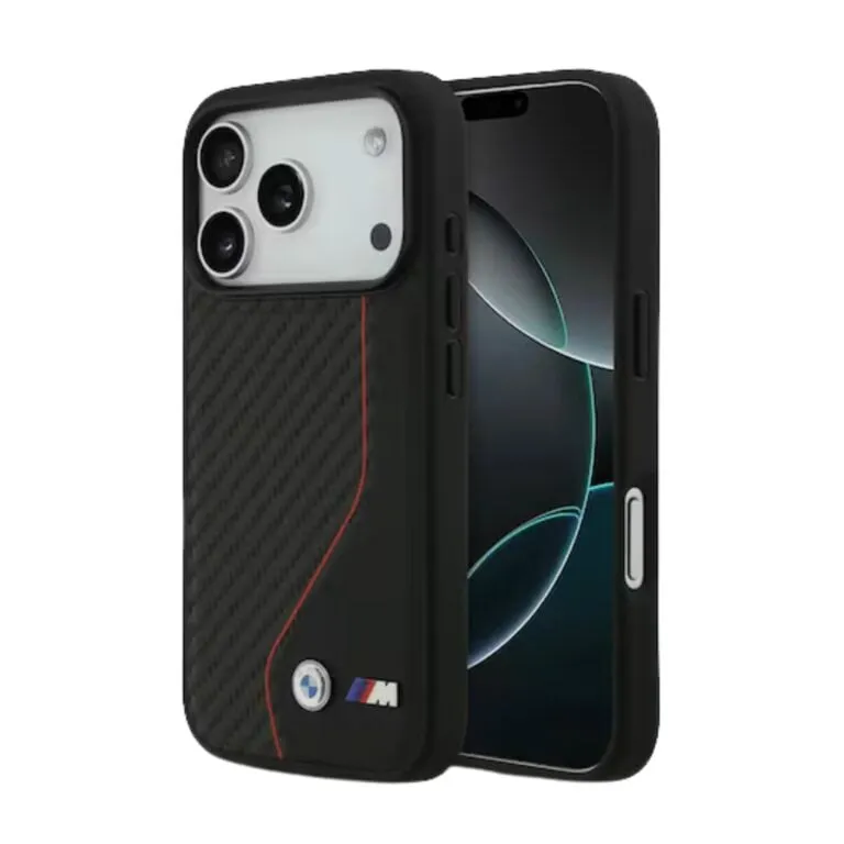 BMW PU Leather & Carbon Case 17 Pro / 17 Pro Max Black- Red — photo 2