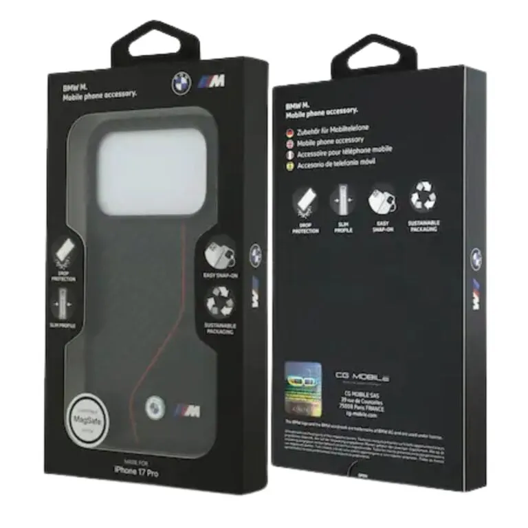 BMW PU Leather & Carbon Case 17 Pro / 17 Pro Max Black- Red — photo 4