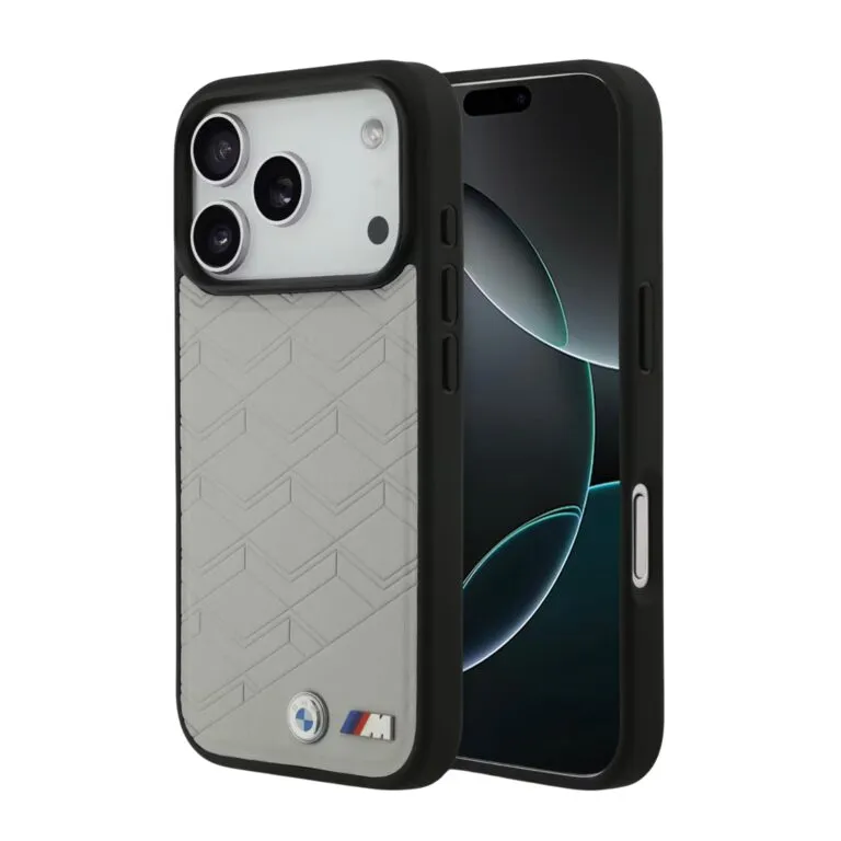 BMW Magsafe PU Seat Shaped Leather Case For iPhone 17 Pro – Black/Gray