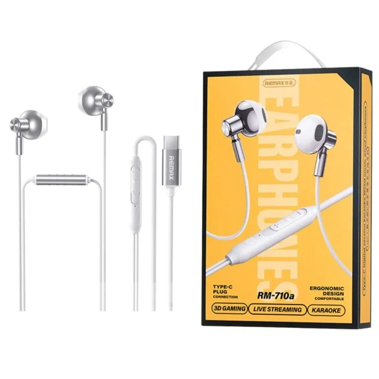 Remax RM-710A Type-C Digital Karaoke Metal Music Wired Earphone – Silver — photo 2