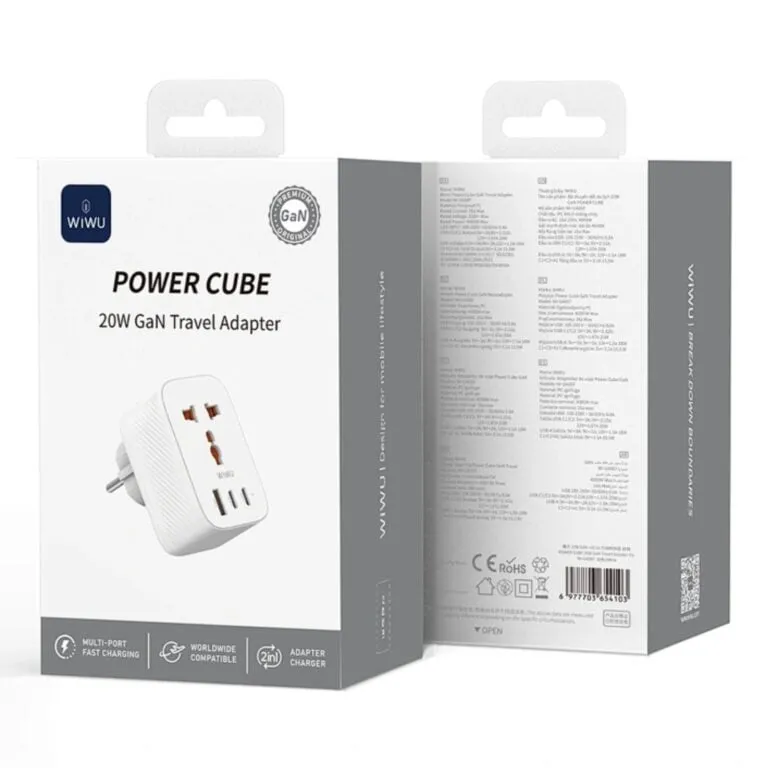 WiWU Wi-UA007 Power Cube 20W GaN Travel Adapter UK – White — photo 4