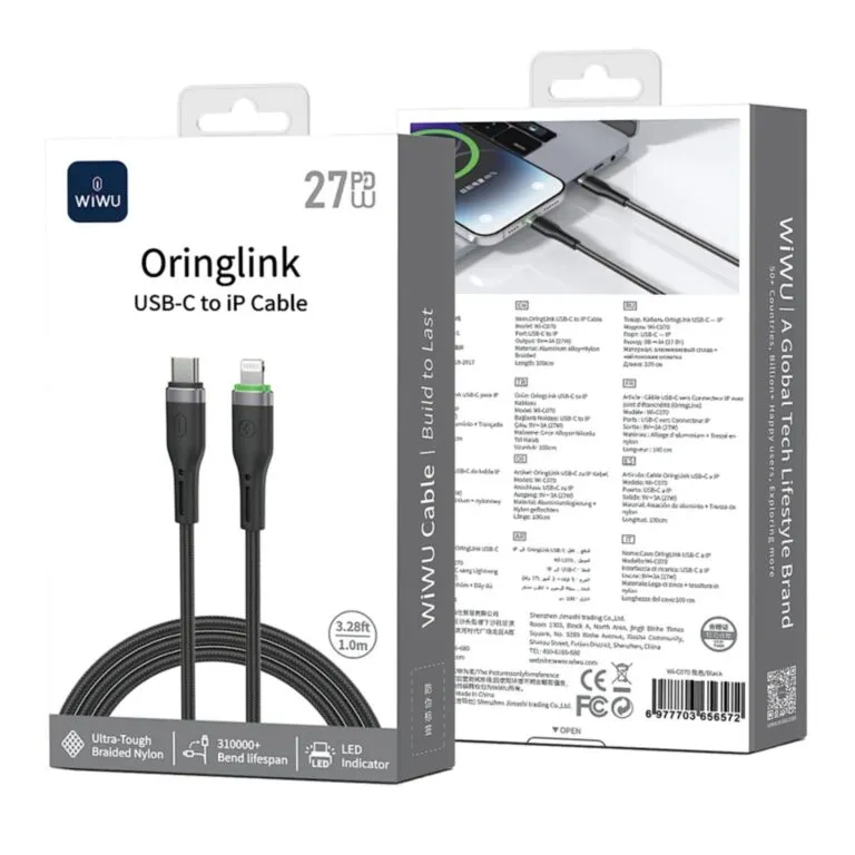 WiWU Wi-C070 Oringlink Type-C to Lightning 27W PD Cable 1M – Black — photo 3