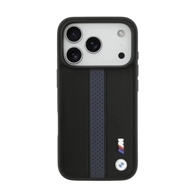 BMW Magsafe PU Perforated Stripes Leather Case for iPhone 17 Pro / 17 Pro Max – Black/Blue — photo 2