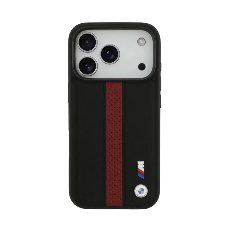 BMW Magsafe PU Perforated Stripes Leather Case for iPhone 17 Pro / 17 Pro Max – Black/Red — photo 2