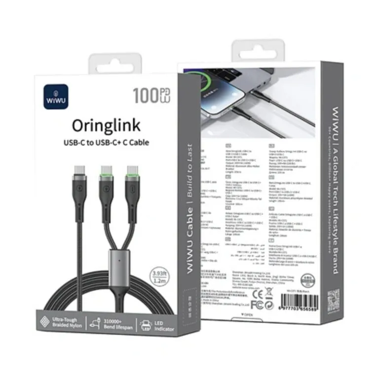 WiWU Wi-C071 Oringlink Type-C to Dual Type-C Cable 1.2M – Black — photo 3