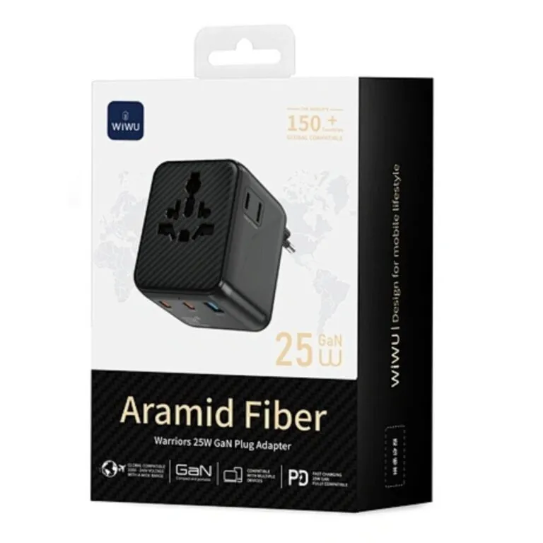 WiWU Wi-UA011 Aramid Fiber Warriors 25W GaN Plug Adapter – Black — photo 5