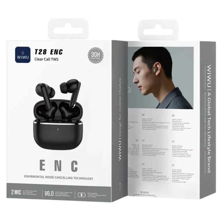 WiWU T28 ENC TWS Buds – Black / White — photo 7