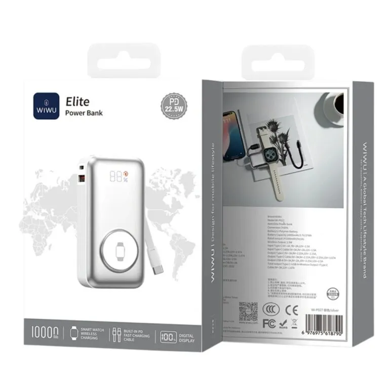 WiWU Wi-P027 Elite 22.5W 10000mAH Power Bank – Silver — photo 5