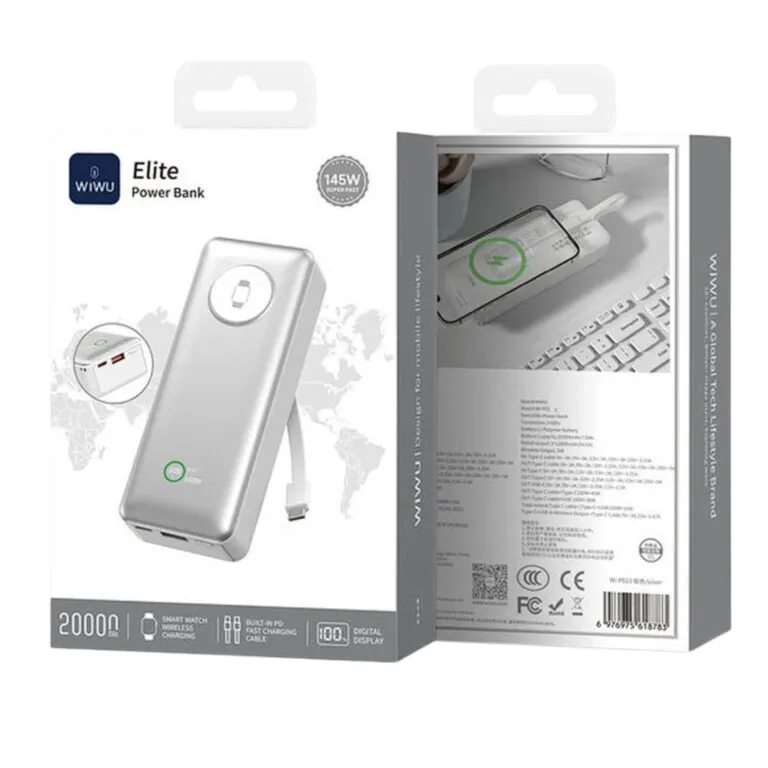 WiWU Wi-P023 Elite 100W 20000mAh Power Bank – Silver — photo 4