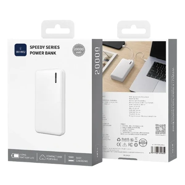 WiWU Wi-P068 Speedy Series 20000mAh Power Bank – Black / White — photo 5