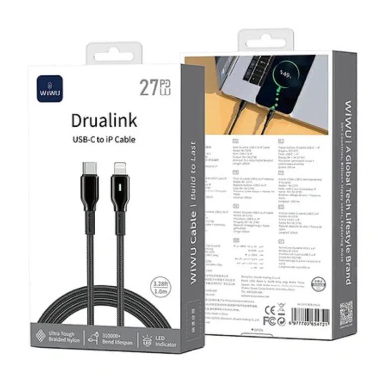 WiWU Wi-C076 Drualink 27W PD Type-C to iPhone Cable 1m – Black — photo 3