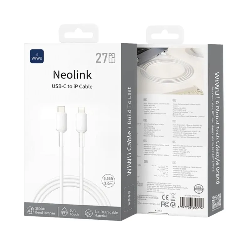 WiWU Wi-C062 Neolink 27W PD Type-C to Lightning Cable 2m – White — photo 3