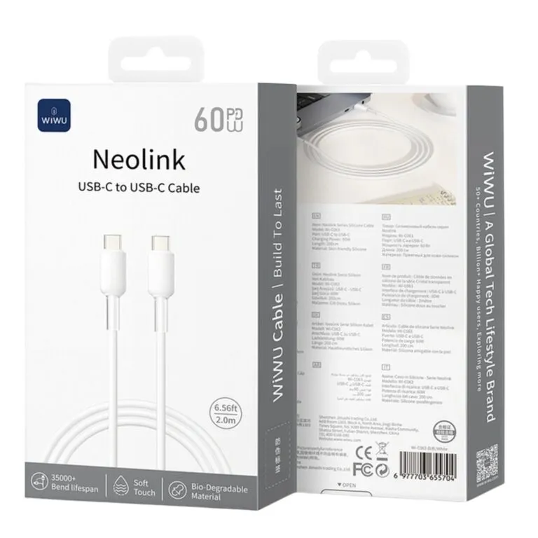 WiWU Wi-C063 Neolink 60W Dd Type-C to Type-C 2m Cable – White — photo 3