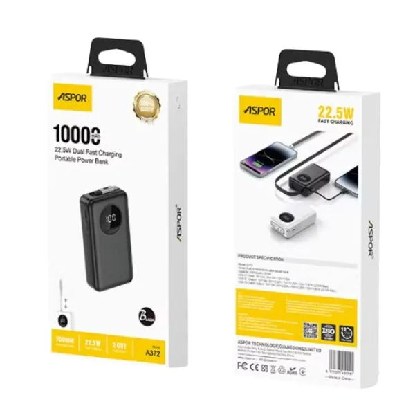 Aspor A372 10000mAh 22.5W Dual Fast Charging Power Bank — photo 3