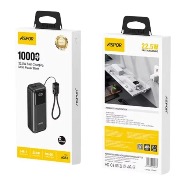 Aspor A353 10000mAh 22.5W Fast Charging Mini Power Bank — photo 4