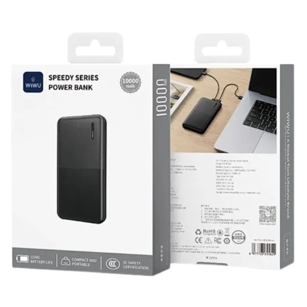 WiWU Wi-P067 10000mAh Speedy Series Power Bank – Black / White — photo 3