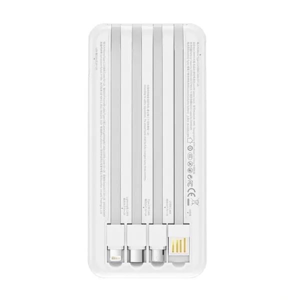 WiWU P-08B Essen 10000mAh Power Bank with 4 Built-in Cables – Black / White — photo 6