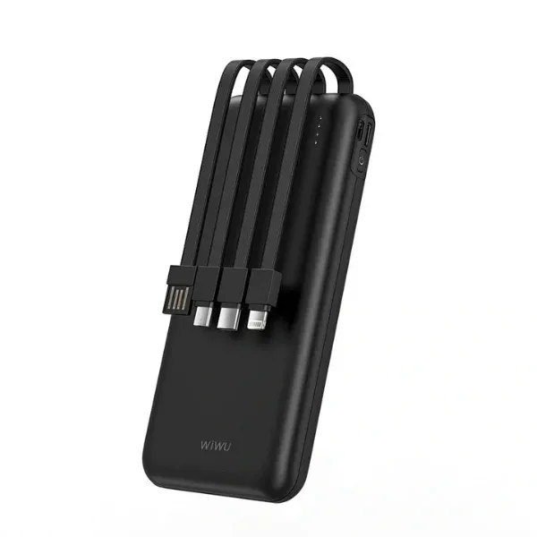 WiWU P-08B Essen 10000mAh Power Bank with 4 Built-in Cables – Black / White — photo 5
