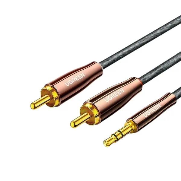 Ugreen 80845 3.5MM male to 2X RCA copper case braided AUX cable 1M
