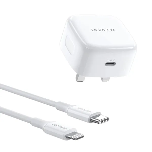 Ugreen 70297 20W PD Fast Charger (UK Plug) with USB-C to Lightning Cable 1M