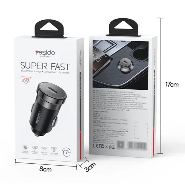 Yesido Y74 Zinc Alloy PD 30W Fast Charging USB-C Port Single-port Mini Car Charger — photo 2